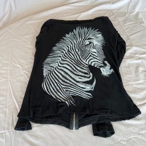 Lauren Moshi Zebra Hooded Zip-up.Hooded Sweater Black Large